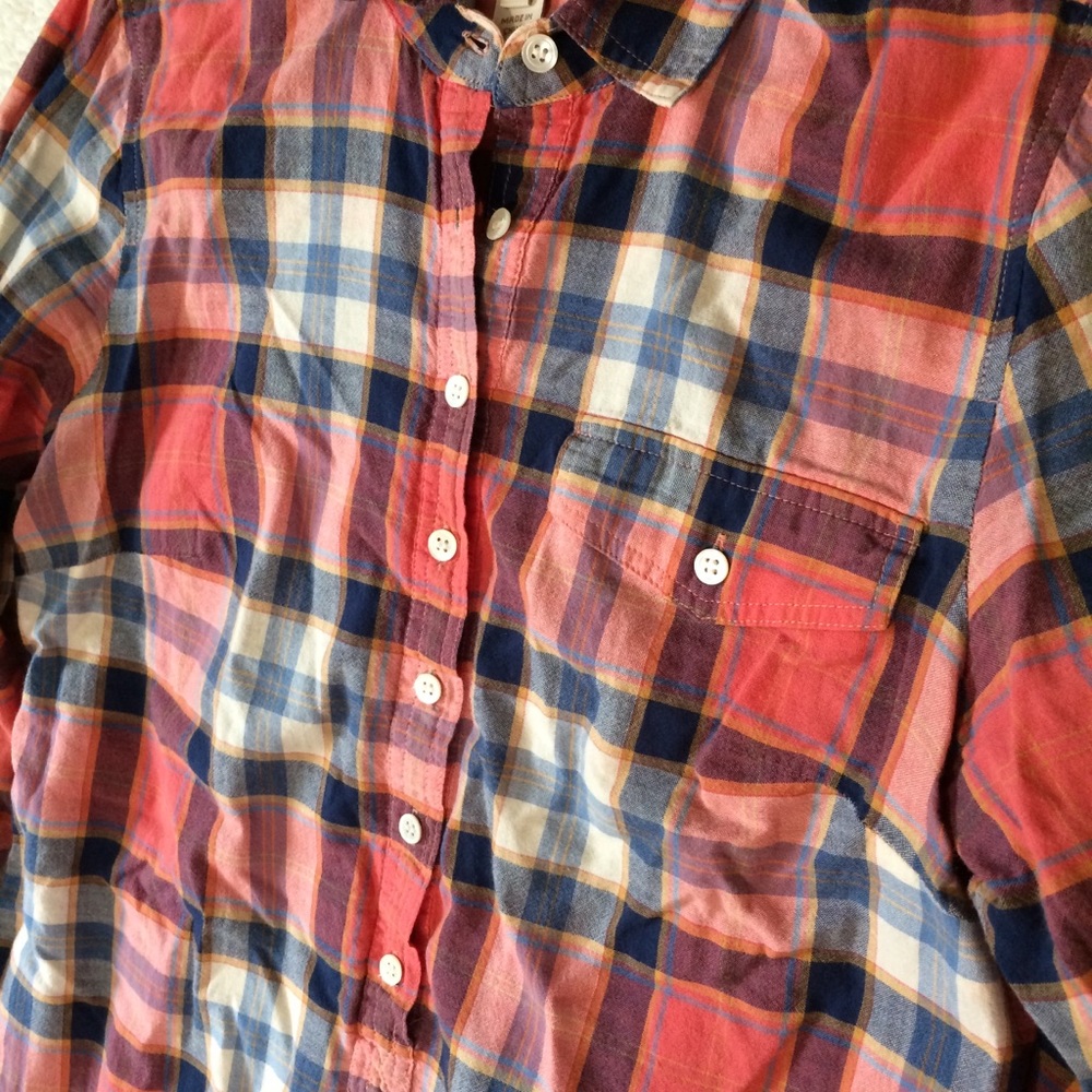 sale J.crew sz xs salmon/blu plaid blouse - Picture 3 of 6